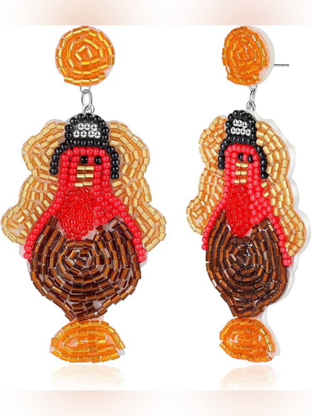 Artisan Beaded Turkey Thanksgiving Statement Earring 🦃